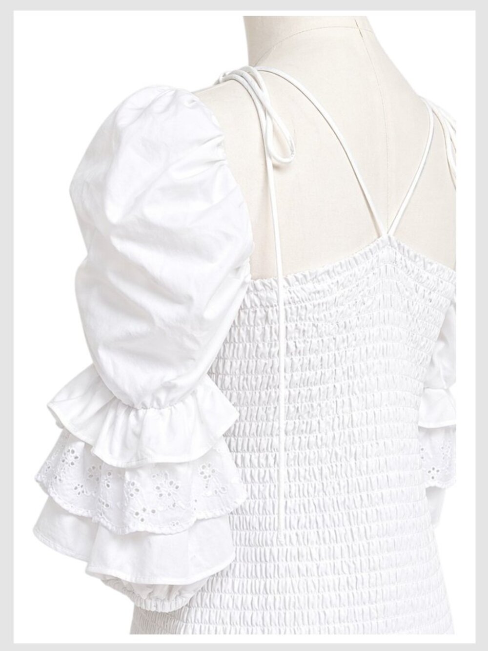 For Love & Lemons White Smocked Eyelet Mini Dress L - Picture 8 of 9